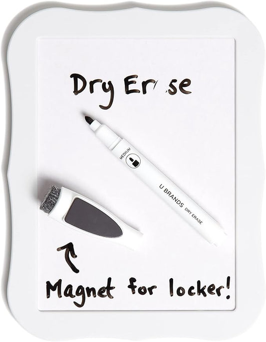 U Brands White Locker Accessory Kit, with Magnets, Mirror, Whiteboard, Marker, Cup, 6 Pieces