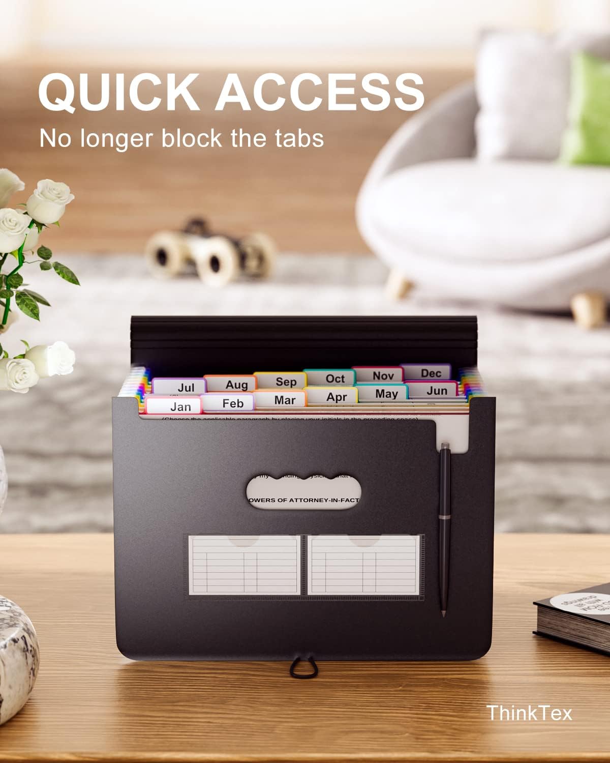 ThinkTex Accordion File Organizer, 12 Pockets Monthly Bill Receipt Organizer, Portable Expanding File Folders, Multi-Color Tabs, Letter/A4 Size - 3 Packs