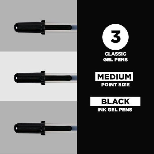 SAKURA Gelly Roll Gel Pens - Medium Point Ink Pen for Journaling, Art, or Drawing - Classic Black Ink - Medium Tip - 3 Pack