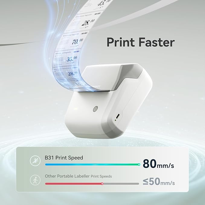 NIIMBOT B31 Label Maker Machine with Tape, 3 Inch Portable Label Printer for Barcode, Address, Logo, Tag Labeling, Thermal Sticker Maker Compatible with Smartphones & PC, Grey White