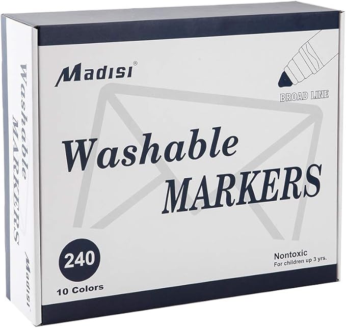 Madisi Washable Markers, Broad Line Markers, Assorted Colors, Classroom Bulk Pack, 240 Count
