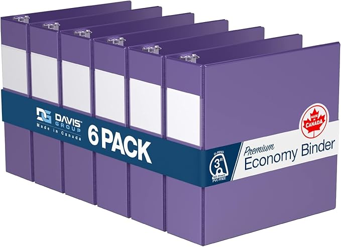 Premium Economy 6-Pack 3-Ring Binders for School or Office, D-Ring Binders, 3 Inch, Purple