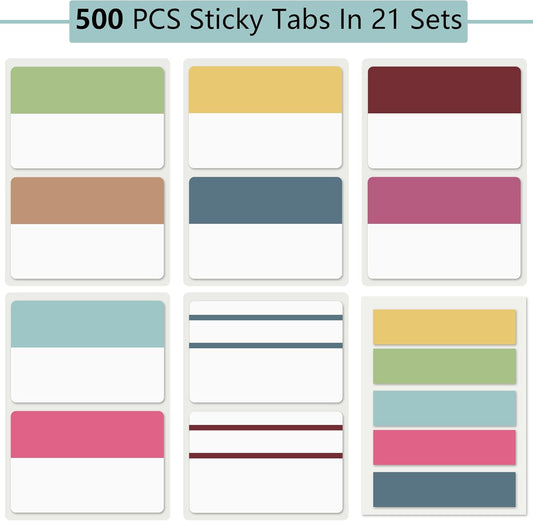 ELII 500 PCS Sticky Tabs 2 Inch Index Tabs, Colored Page Markers Repositionable Tags Reading Tabs Self Adhesive Tape Flags for Books, Binders, Notebook and File Folders