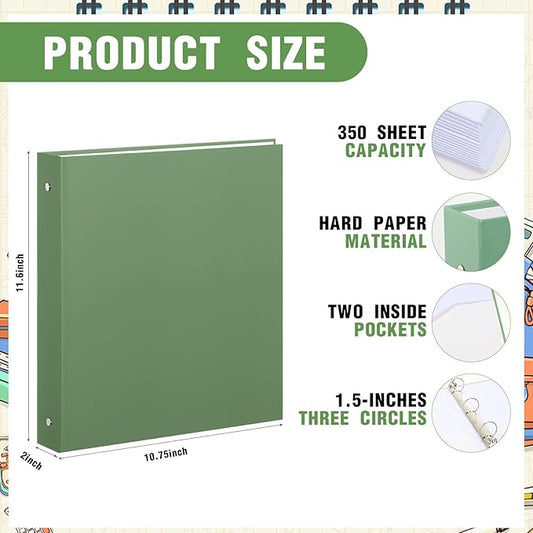 Ctosree 10 Pack Colored 3 Ring Binder with 2 Pockets Hardcover Loose Leaf Binder for Women Men Teacher Student School Office Home Supplies, Fits 11 x 8.5 Size Paper, 10 Colors(1.5",Simple Color)