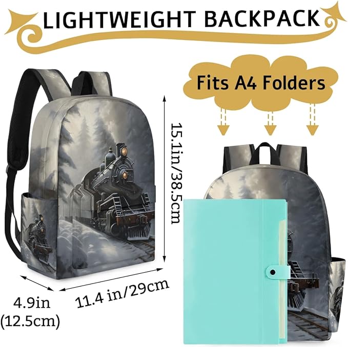 Vintage Train Kids Backpack for Boys Girls Locomotive Transport Preschool Toddler Backpack Kindergarten Nursery Bookbag Travel Children School Bag