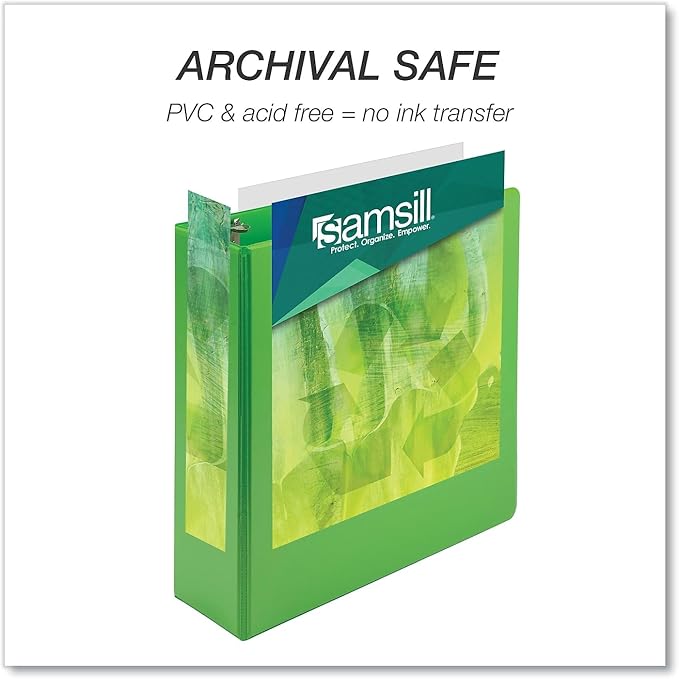 Samsill Earth’s Choice™, Durable Fashion Color 3 Ring View Binder, 3 Inch Round Ring, Up to 25% Plant Based Plastic, Eco-Friendly, USDA Certified Biobased, Lime Green, Value 2 Pack (U86878)