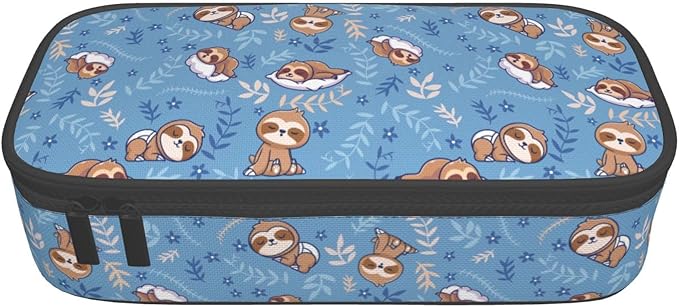 Cute Sleep Sloth Large Pencil Case With Zipper Compartments Stationery Pencil Bag For Kids Teens Students School Supplies
