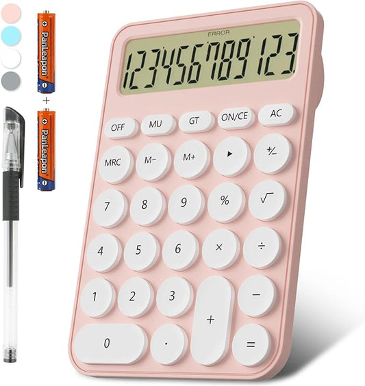 Cute Calculators Desktop Size 6.3 * 4.3in/16 * 11cm, DECKLIT Battery 12 Digit Desk Calculator Extra Large LCD Display, Great Desktop Calculator Big Buttons, 15°Tilt Screen for Kids Calculator(Pink)