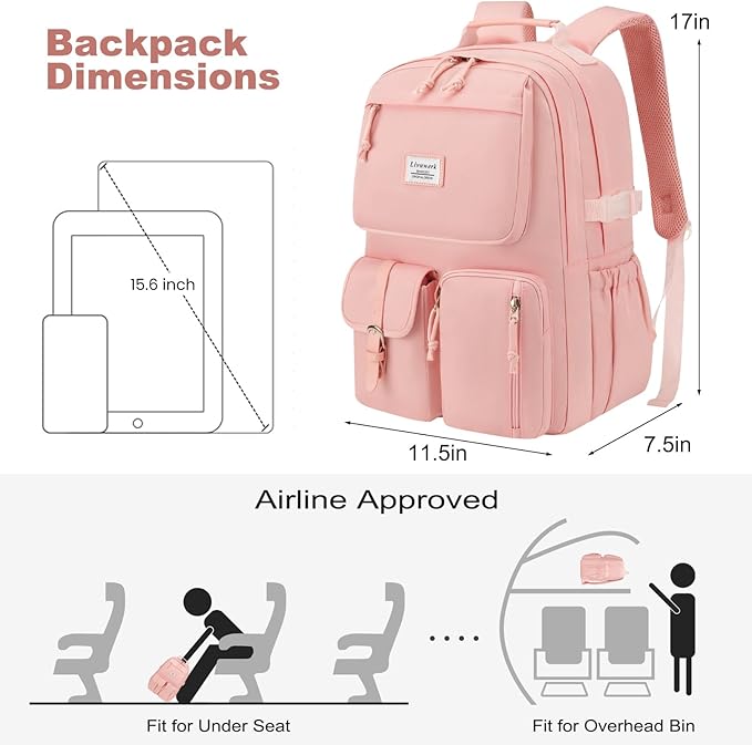 School Laptop Backpack for Girls Bookbag: Large Capacity Elementary Middle High School Book Bag 15.6 Inch Casual College Backpacks Waterproof Travel Back Pack Student Bookbags for Teen Kids Boys Women