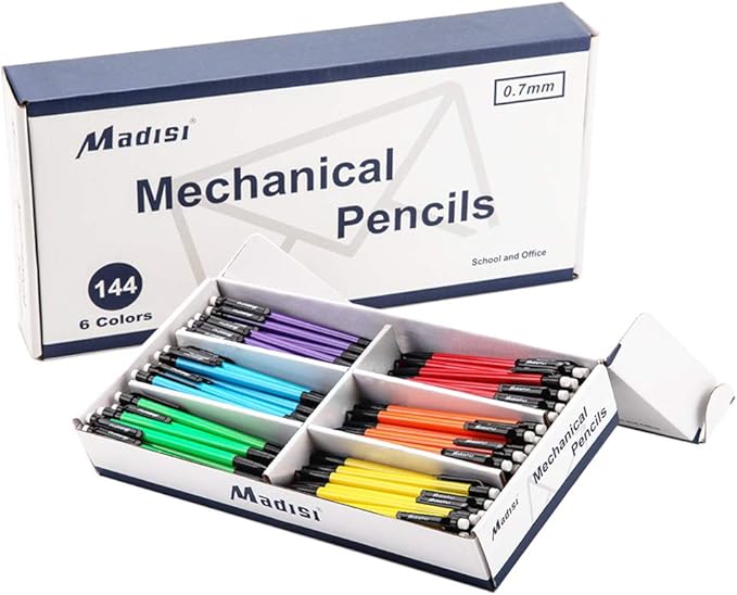 Madisi Mechanical Pencil, 0.7mm Medium Point, HB #2 Lead, Assorted Barrels, 144-Count