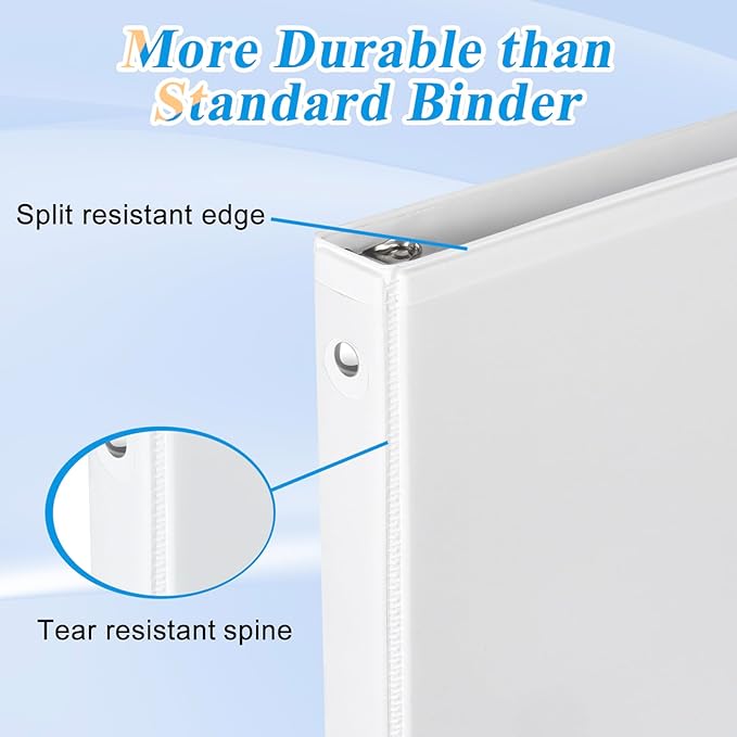 0.5-inch Round Ring Binder, Durable 1/2'' 3 Ring Binder Fit Letter Size Paper, Presentation View Binders, White,12-Pack