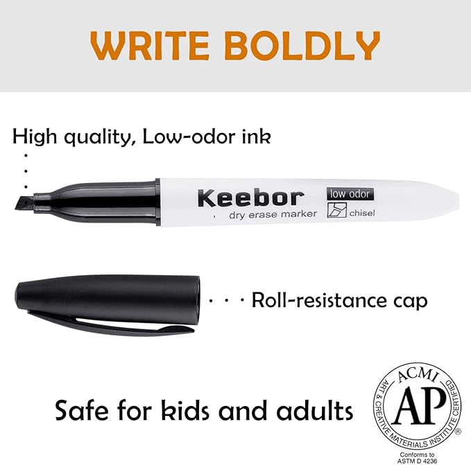 Dry Erase Markers Bulk, Chisel Tip, Black, 72 Pack Low-odor Whiteboard Markers, Office & Back to School Supplies, 20% More Ink