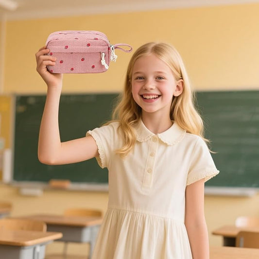 Bluboon Large Capacity Pencil Case Pen Pouch for School Supplies, Teens, Girls, Boys, Women & Men, Durable Multi-Purpose Organizer (Strawberry Pink2)