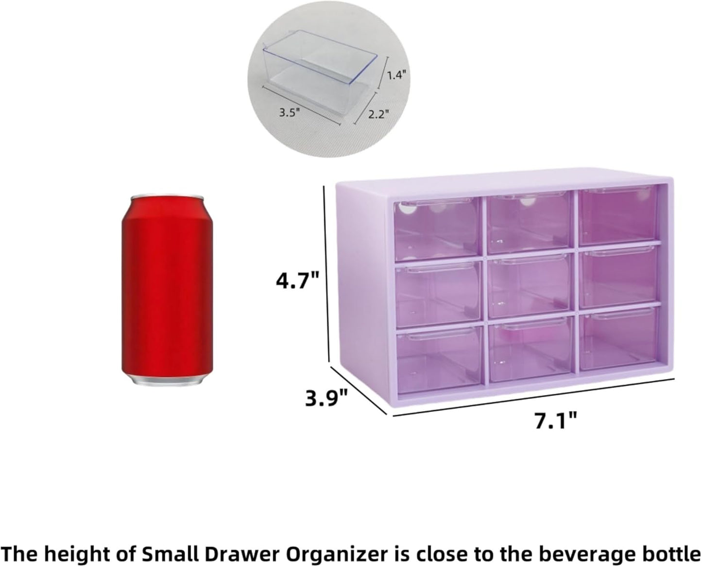 Feadily 2PCS Small Drawer Organizer for Desk, Desktop Drawer Organizer with 9 Clear Drawers, Plastic Desktop Storage Drawers 7.1 Inch x 3 .9 Inch x 4.7 Inch, Purple