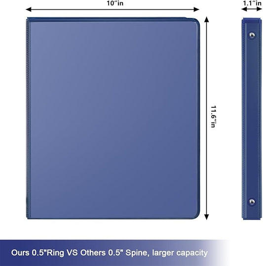 COMIX 3 Ring Binder 1/2 inch with Clear View Cover, 0.5" View Binder Holds 100 Sheets of US Letter Size Paper, 6 Pack (Dark Blue)