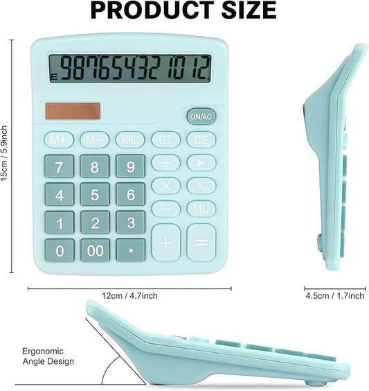 Desk Calculator, Envysun 12-Digit LCD Display Office Calculator – Dual Power, Compact and Lightweight, Easy-to-Read Display, Durable for Business, School, and Home (Light Blue)