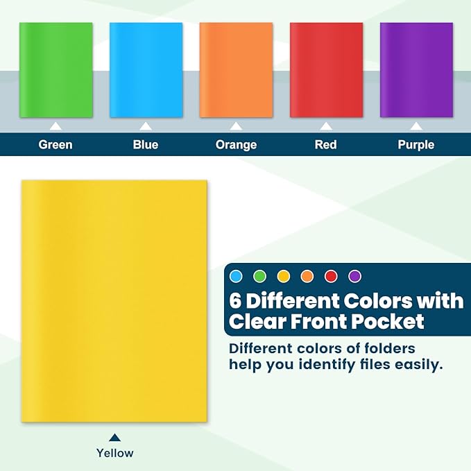 144 Packs Plastic 2 Pocket Folders, Bulk Heavy Duty Folder in 6 Colors, Durable and Sturdy Folders for School and Office Supplies