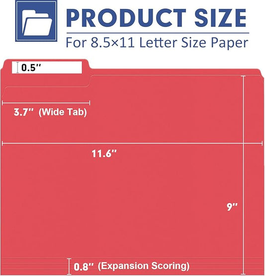 File Folder, PANDRI 120 Pack File Folder, 1/3 Cut Tab, Letter Size, Filing Folder for Office School Business, Red