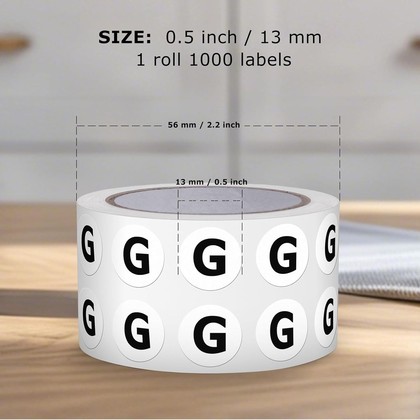 Letter G Round Labels 0.5 Inch Vinyl Circle Capital Alphabet Stickers Self-Adhesive Removable Waterproof Dots Tags for Home Office Inventory 1000 PCS