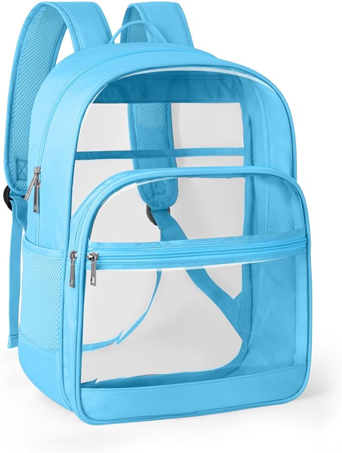 Clear Backpack, Heavy Duty Transparent Bookbag for School, Fabric & PVC Transparent Backpack with Reinforced Strap for Women Men, Capacity Clear Bag for College, Sky Blue
