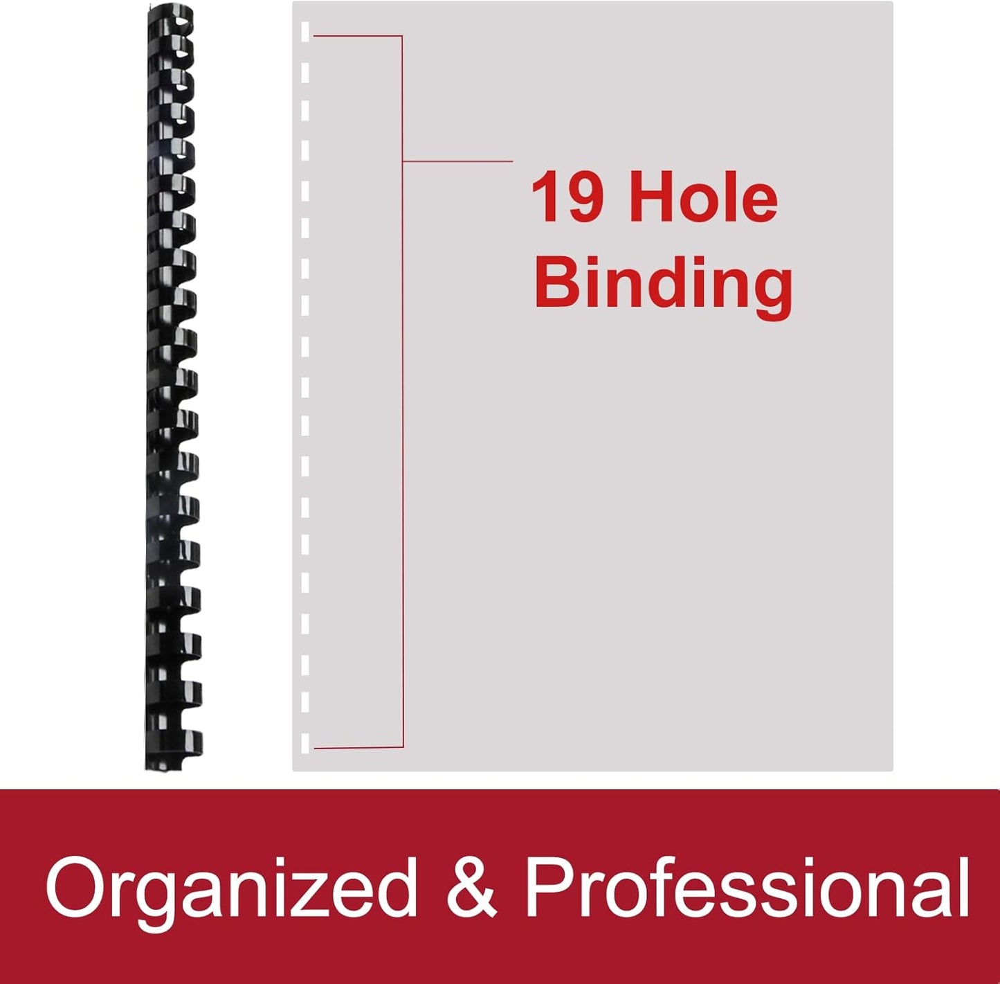Rayson CR16202225BK Plastic Binding Combs 5/8 in. 13/16in, 7/8in, 1in, 19-Ring Letter Size, Black Comb Binding Spines, Multi-Size Pack of 40