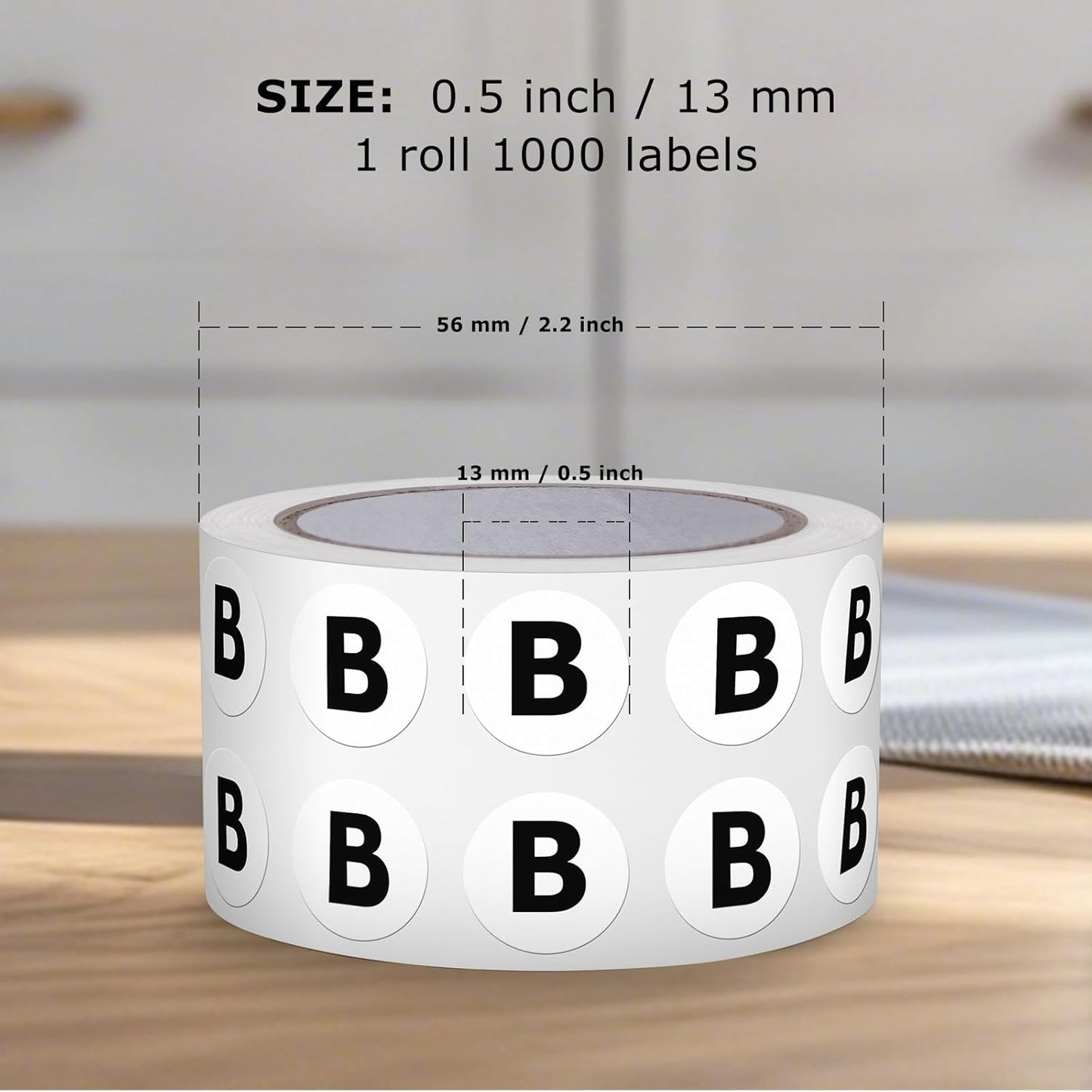 Letter B Round Labels 0.5 Inch Vinyl Circle Capital Alphabet Stickers Self-Adhesive Removable Waterproof Dots Tags for Home Office Inventory 1000 PCS