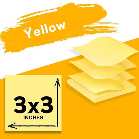 (18 Pads) Pop Up Sticky Notes 3x3 Refills, Yellow Strong Adhesive Post, Suitable for Home, Office, School, Clean Removal