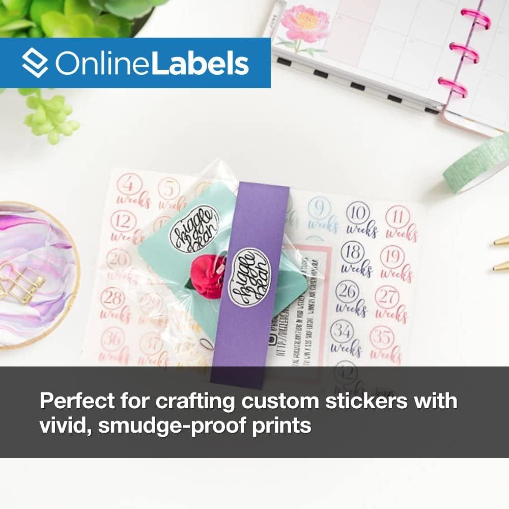 OnlineLabels 8.5" x 11" Full Sheet Waterproof Sticker Paper – Permanent Adhesive, White Matte Vinyl-Like, Compatible with Cricut & Silhouette for Inkjet Printers – Pack of 10 Sheets OL177WJ