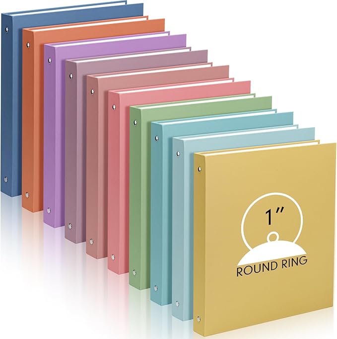Ctosree 10 Pack Colored 3 Ring Binder with 2 Pockets Hardcover Loose Leaf Binder for Women Men Teacher Student School Office Home Supplies, Fits 11 x 8.5 Size Paper, 10 Colors(1",Bright Color)