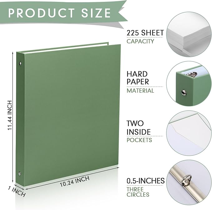 Ctosree 10 Pack Colored 3 Ring Binder with 2 Pockets Hardcover Loose Leaf Binder for Women Men Teacher Student School Office Home Supplies, Fits 11 x 8.5 Size Paper, 10 Colors(0.5",Simple Color)