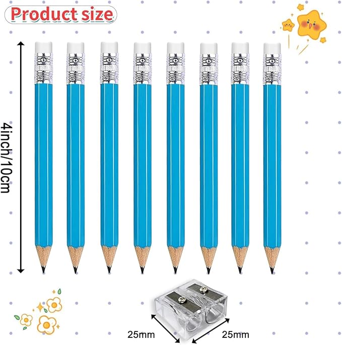 Adhere 25pcs Golf Pencils with eraser Hexagon Wooden Pencils Graphite 2B for Golf Event Scoring,Classroom,Wedding,Company Meetings,Pew, Pocket (z-Light blue・Hexagon・50pcs)