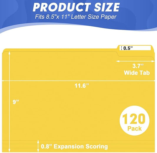 File Folder, HERKKA 120 Pack 1/3 Cut Tab File Folders, File Folders Great for Organizing and Filing, Letter Size, Yellow