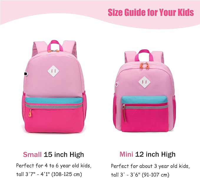 HawLander Little Kids Backpack for Girls Toddler School Bag Fits 3 to 6 years old, 15 inch, Pink