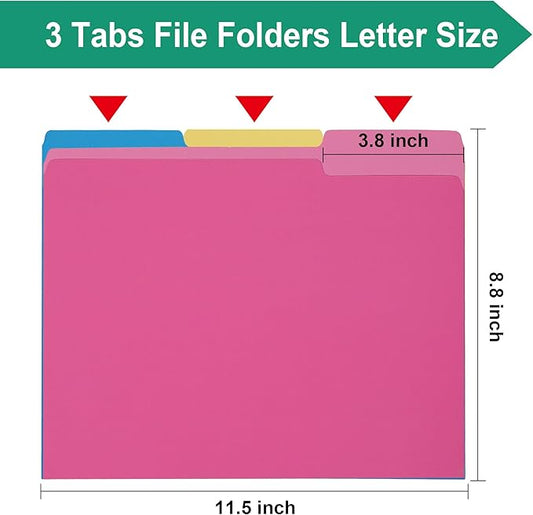 Pink File Folders 8.5 x 11 Inch,1/3 Cut Tab File Folders Letter Size,School Business Office Folders for Document -18 Pack
