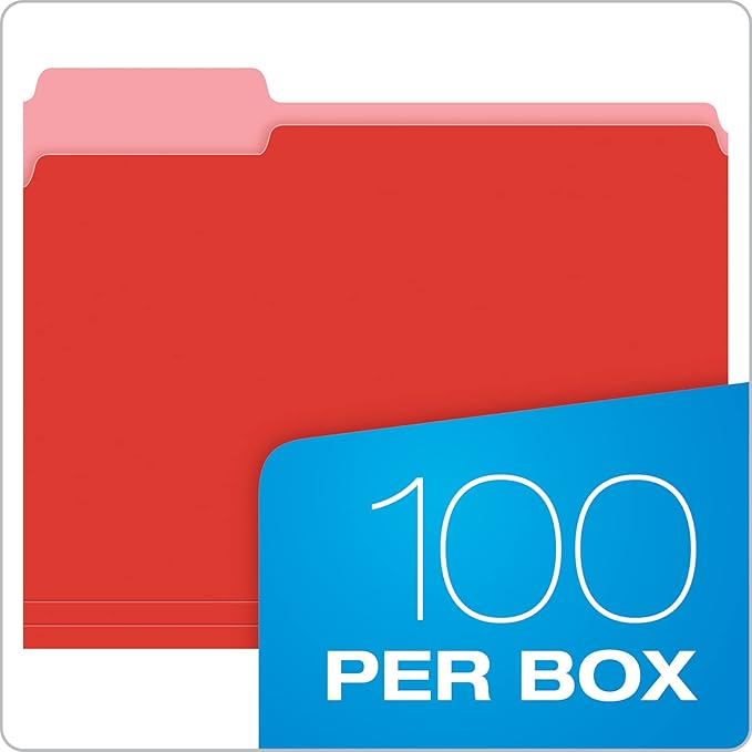 Pendaflex Colored File Folders Letter Size - 100 Pack of 12 Assorted Color Folders for Documents - 1/3-cut Tabs