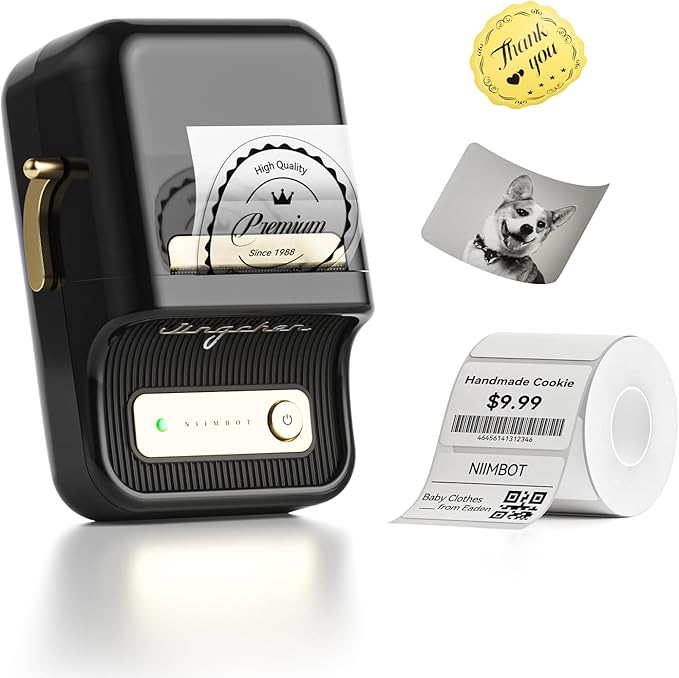 NIIMBOT B21 Label Maker, Portable Bluetooth Label Printer for Small Business, Sticker Maker with Tape for Gift Barcode, Clothing, Retail, Bakery, Mailing, Candles, Jewelry, Craft Organizing, Black