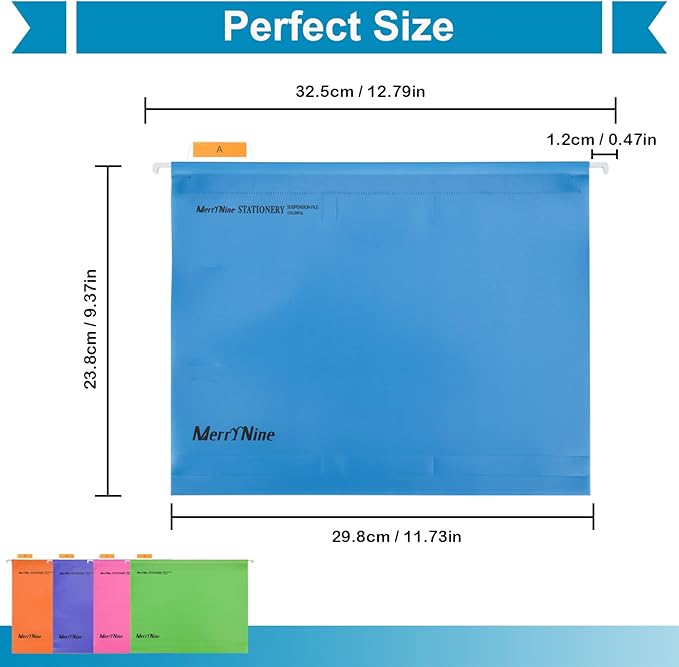 Merrynine Hanging File Folders Letter Size 15pcs, Polypropylene Filing Cabinet Folders Organizer with 1/5-Cut Tabs and Inserts, File Organizers for Office School Home Hospital, Assorted Colors