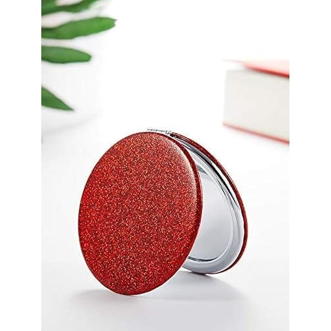 OMIRO 1X/10X Magnifying Compact Mirror with PU Leather, Ultra-Portable for Purses and Travel, Round Red
