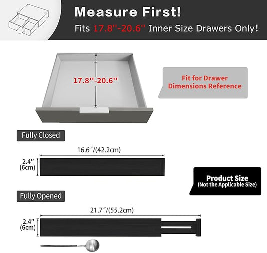 Utoplike 4 pcs Bamboo Kitchen Drawer Dividers Large, Adjustable Black Drawer Organizers, Spring Loaded, Works in Kitchen, Dresser, Bathroom, Bedroom, Drawer, Desk, 2.4" H