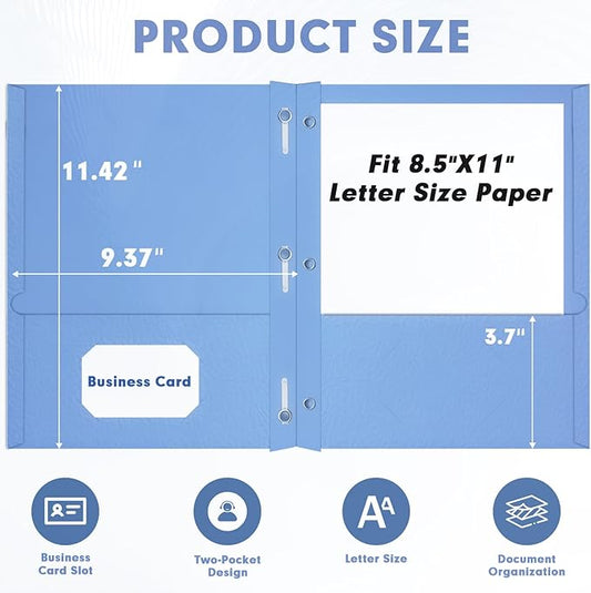 Two Pocket Folders, RAZCC 100 Pack Two Pocket Folders with Prongs, 3 Prong Folders Fit Letter Size Paper, Pocket Paper File Folders for School Office Home Business, Assorted 10 Colors