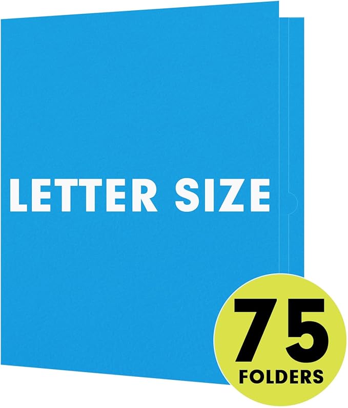 Two Pocket Folders, 75 Pack, Letter Size, Blue