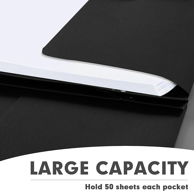50 Pack Two Pocket Folders With Prongs, 3 Prong Folders Fit Letter Size Paper, File Folders for School Office Home Business, Black