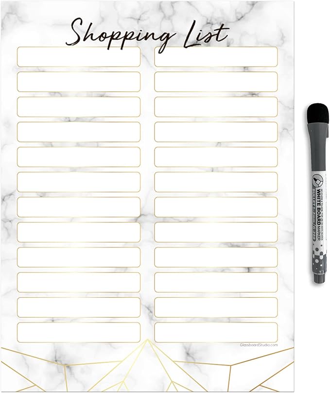 Dry Erase Shopping List Vinyl Sticker Decal Whiteboard by Glassboard Studio | Removable & Reusable | Magnetic Fine-Tip Marker Included (9 x 12 inches, Marble)