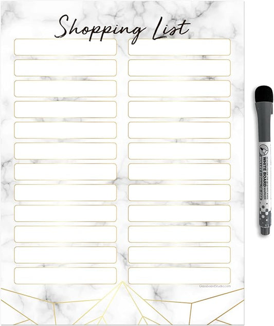 Dry Erase Shopping List Vinyl Sticker Decal Whiteboard by Glassboard Studio | Removable & Reusable | Magnetic Fine-Tip Marker Included (9 x 12 inches, Marble)