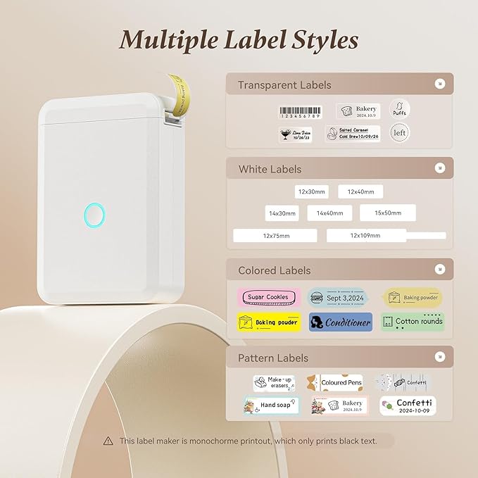 Label Maker D110 Bluetooth Thermal Label Maker Machine with Tape, Portable Inkless Label Printer Handheld & Rechargeable with Multiple Templates for Home Office, Compatible with iOS Android, White