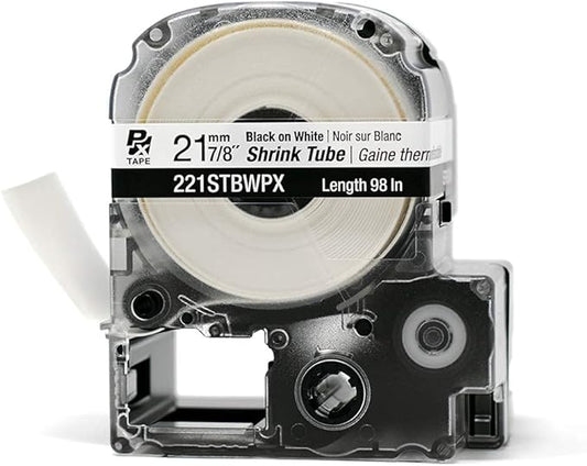 Epson LABELWORKS 221STBWPX Genuine Tape Cartridge - Black on White Shrink Tube Industrial Label Maker Tape - AWG 0000-1, 7/8" (21MM) Wide, 8 ft (96")