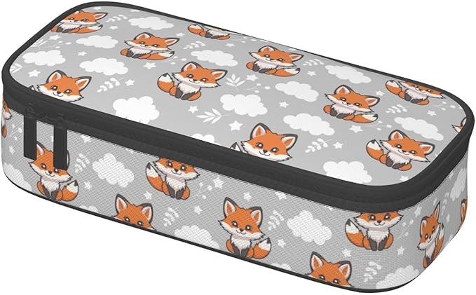 Cute Baby Fox Large Pencil Case With Zipper Compartments Stationery Pencil Bag For Kids Teens Students School Supplies