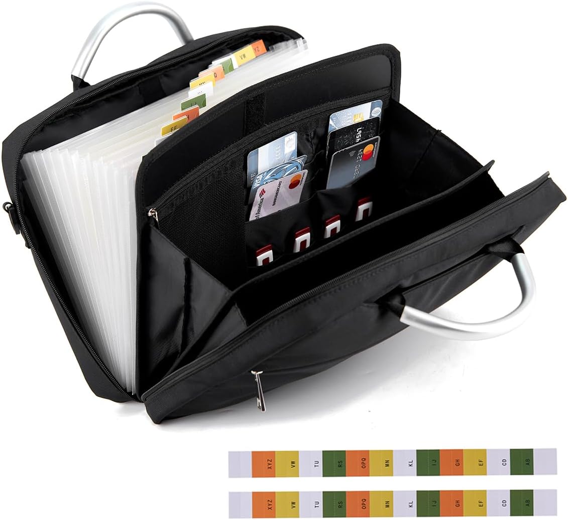 Accordian File Organizer with Handle,Folder with Zipper & Labels,12 Pocket Expanding File Folder