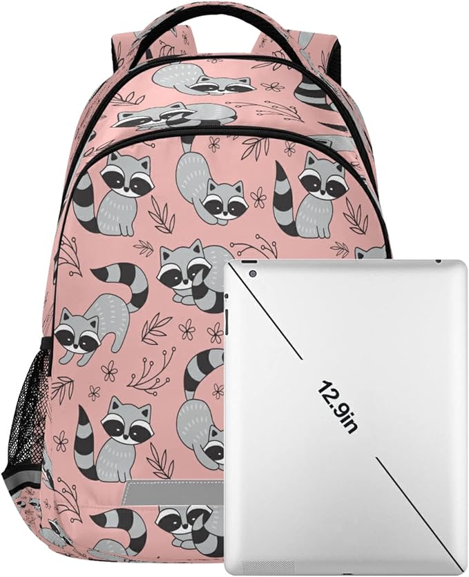 Cute Racoon Backpack for Girls Kids Boys School Bookbags,Student Laptop Backpack Carrying Bag Casual Lightweight Travel Sports Day Packs