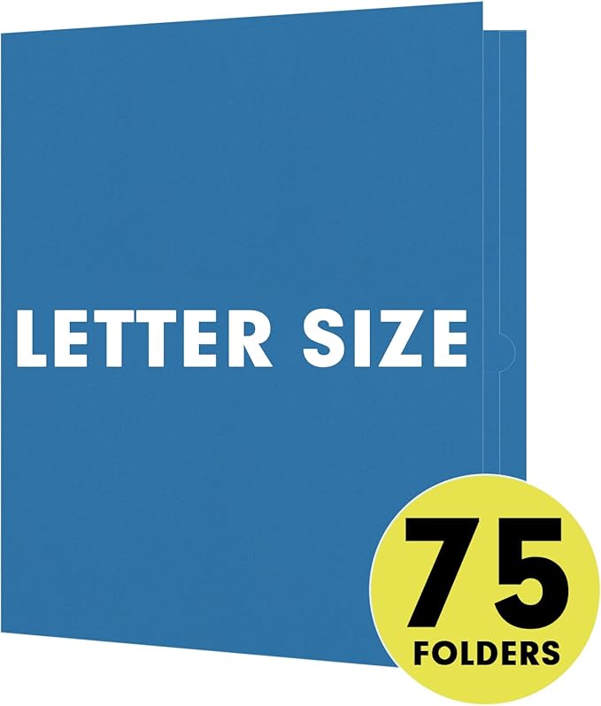 Two Pocket Folders, RAZCC 75 Pack 2 Pocket Folders Fit Letter Size Paper, Paper Folders with Pockets for School Office Business Home, Navy Blue